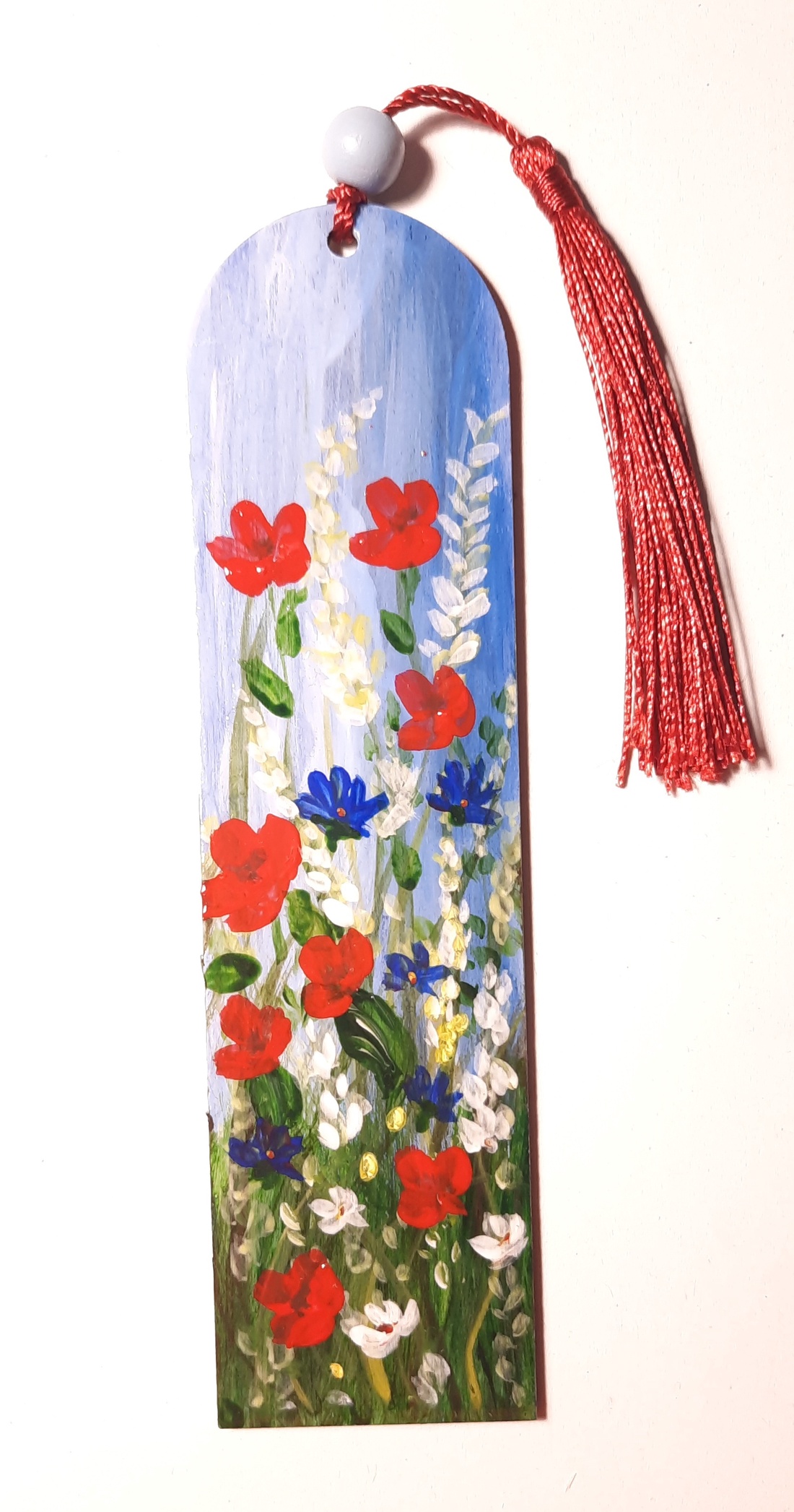 Semn de carte pictat manual Camp cu flori - - cărți și creații cu tematică muzicală, cadouri - semn de carte - Artynos.ro