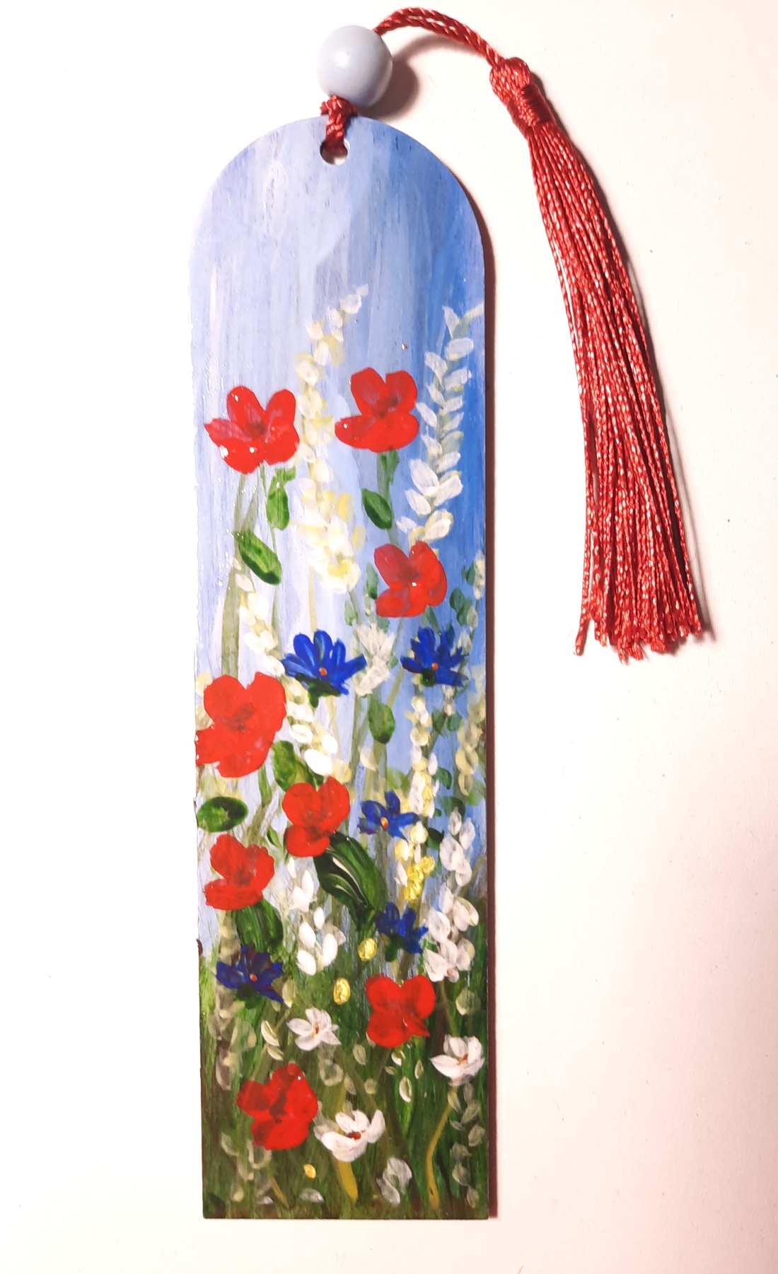 Semn de carte pictat manual Camp cu flori - - cărți și creații cu tematică muzicală, cadouri - semn de carte - Artynos.ro