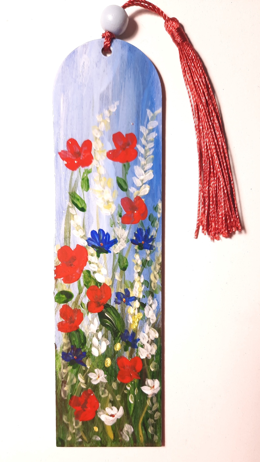 Semn de carte pictat manual Camp cu flori - - cărți și creații cu tematică muzicală, cadouri - semn de carte - Artynos.ro