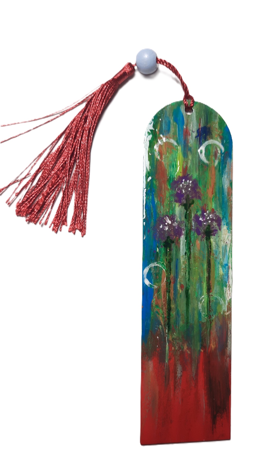 Semn de carte pictat manual - Floricele mov - cărți și creații cu tematică muzicală, cadouri - semn de carte - Artynos.ro