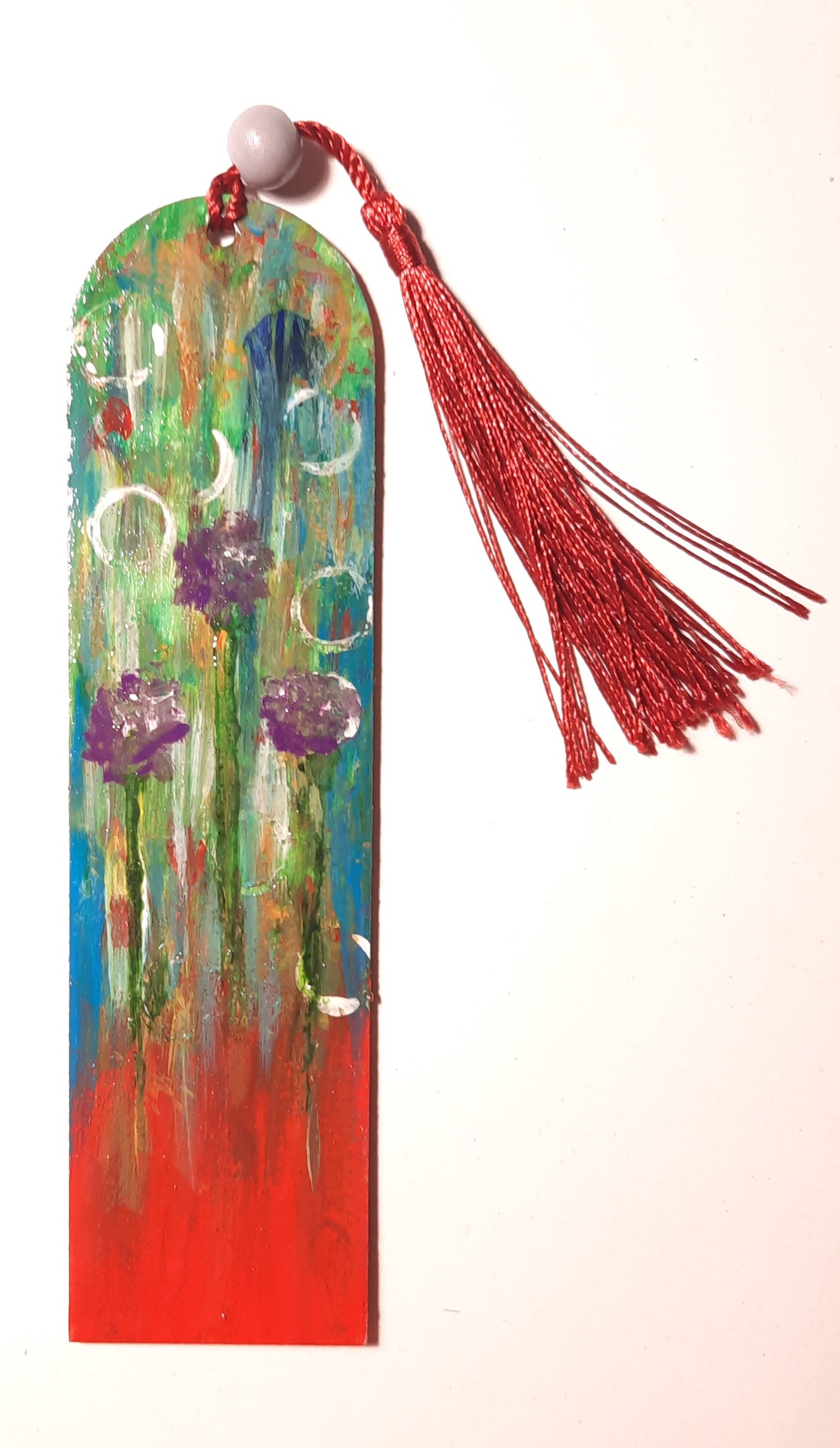 Semn de carte pictat manual - Floricele mov - cărți și creații cu tematică muzicală, cadouri - semn de carte - Artynos.ro