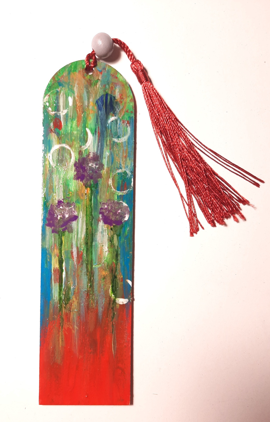 Semn de carte pictat manual - Floricele mov - cărți și creații cu tematică muzicală, cadouri - semn de carte - Artynos.ro