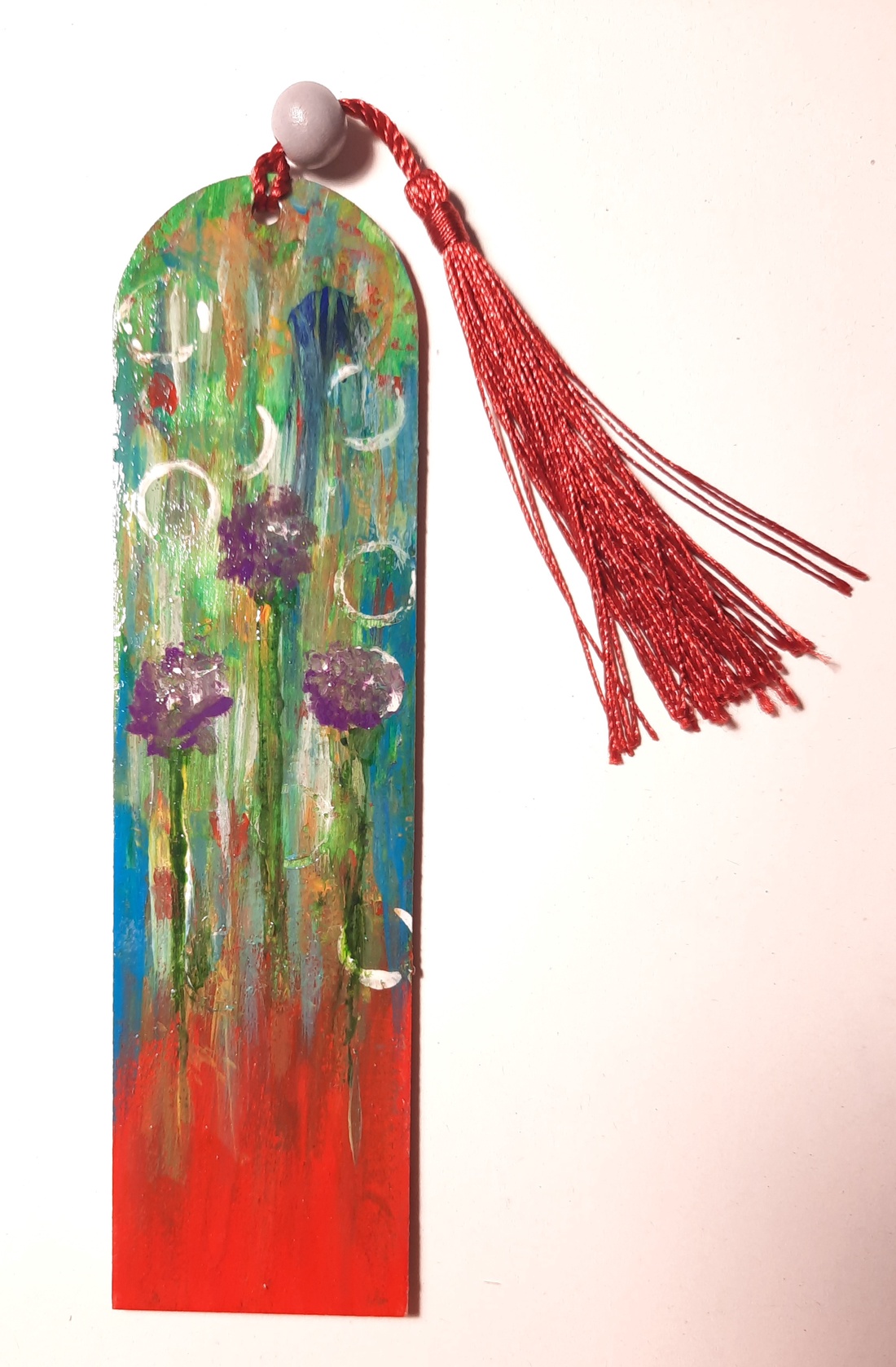 Semn de carte pictat manual - Floricele mov - cărți și creații cu tematică muzicală, cadouri - semn de carte - Artynos.ro