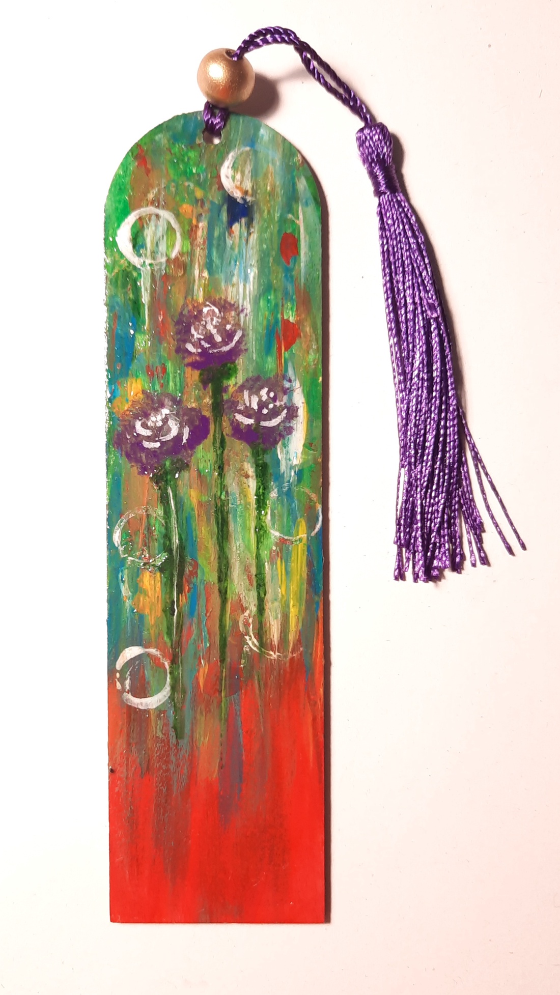 Semn de carte pictat manual - Floricele mov - cărți și creații cu tematică muzicală, cadouri - semn de carte - Artynos.ro