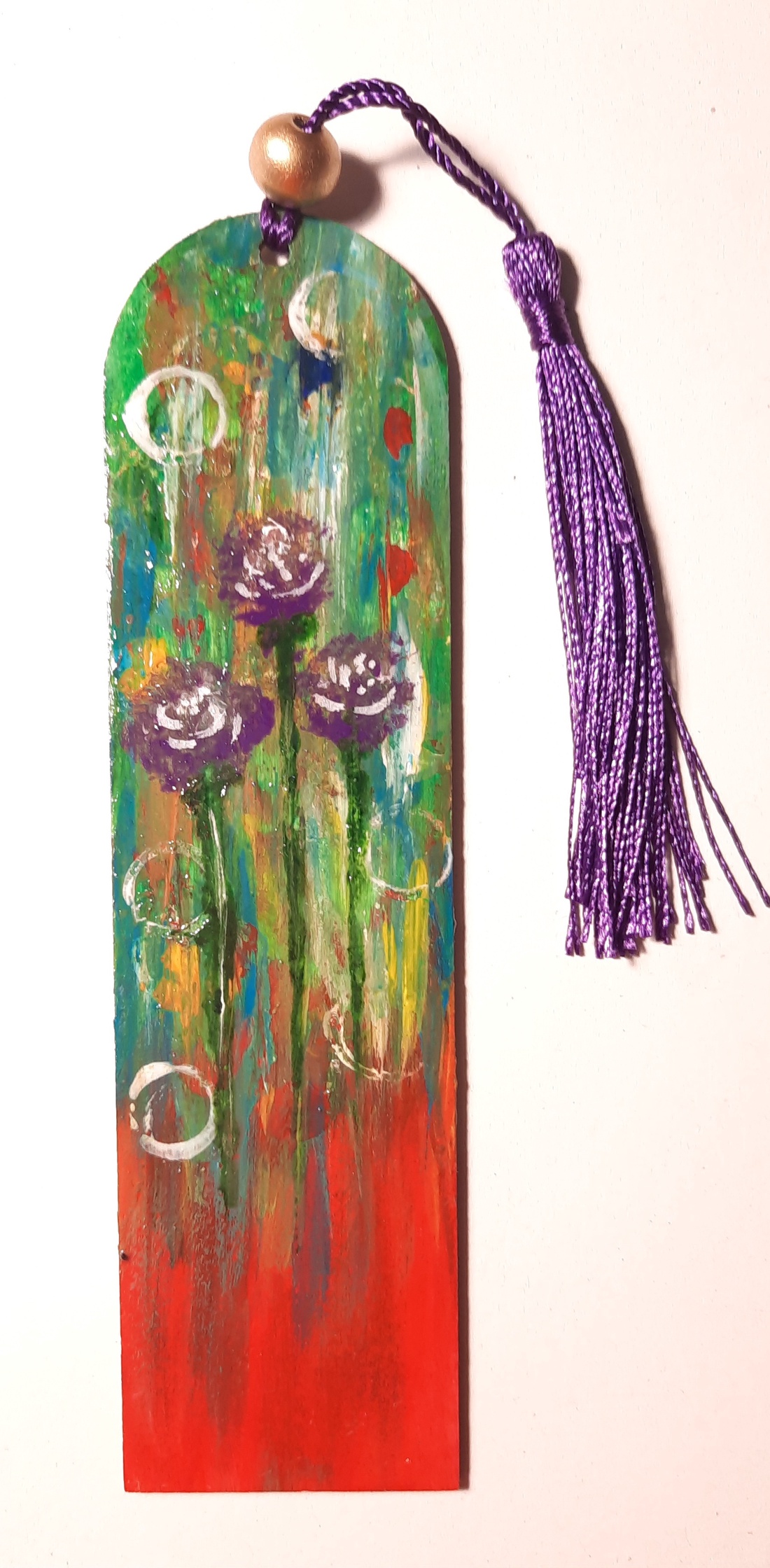 Semn de carte pictat manual - Floricele mov - cărți și creații cu tematică muzicală, cadouri - semn de carte - Artynos.ro