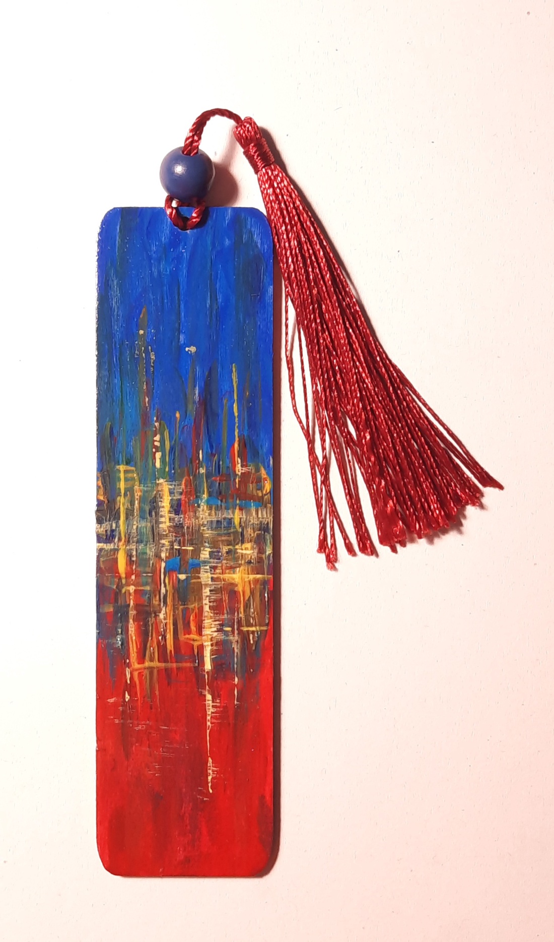 Semn de carte pictat manual - City lights - cărți și creații cu tematică muzicală, cadouri - semn de carte - Artynos.ro