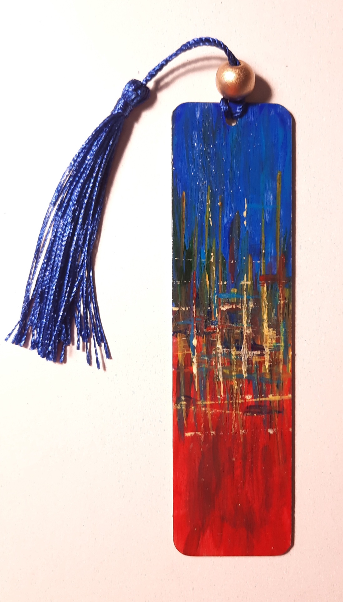 Semn de carte pictat manual - City lights - cărți și creații cu tematică muzicală, cadouri - semn de carte - Artynos.ro