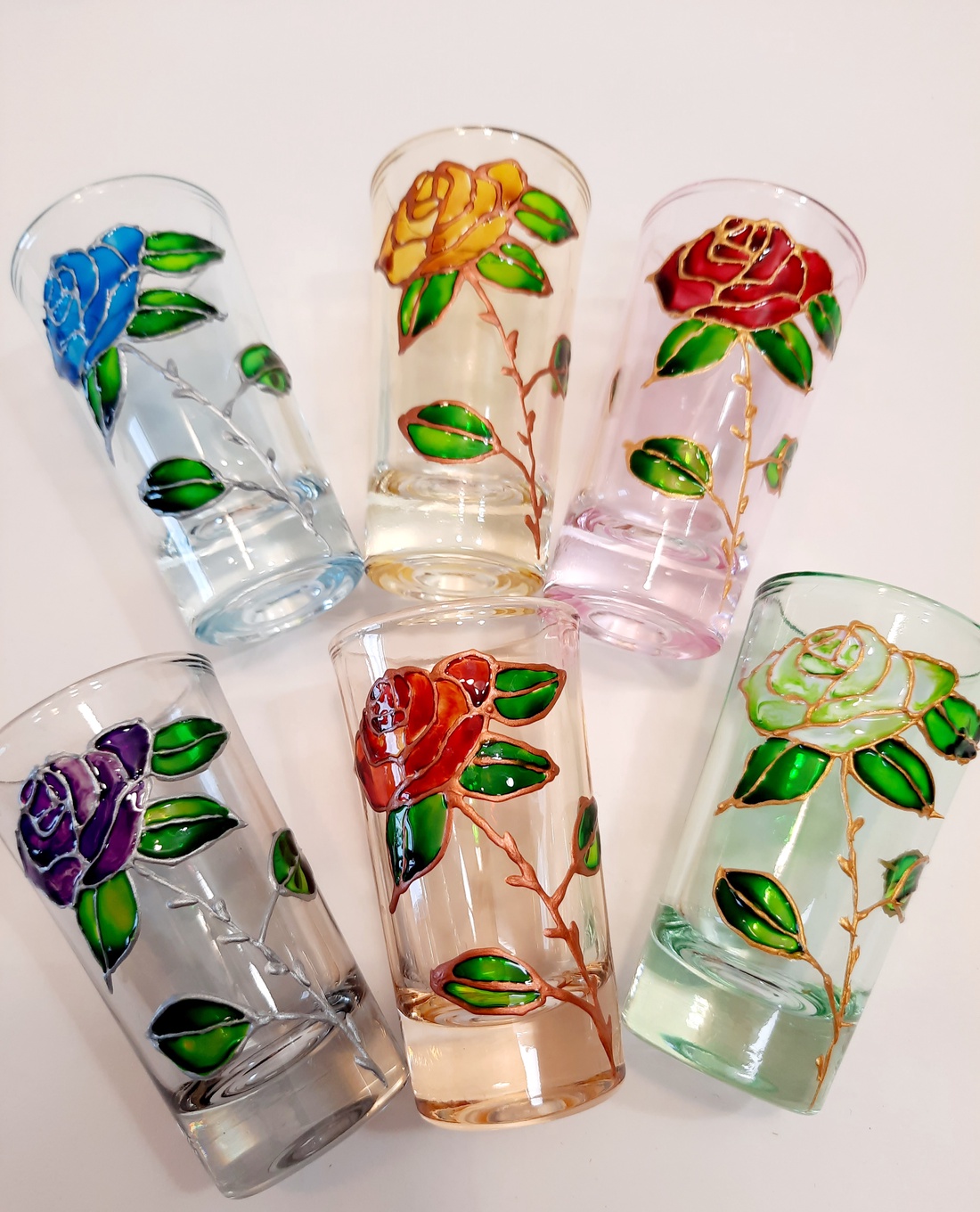 Pahare de tequila, pictate manual - arte vizuale și accesorii  - picturi - pictură pe sticlă - Artynos.ro