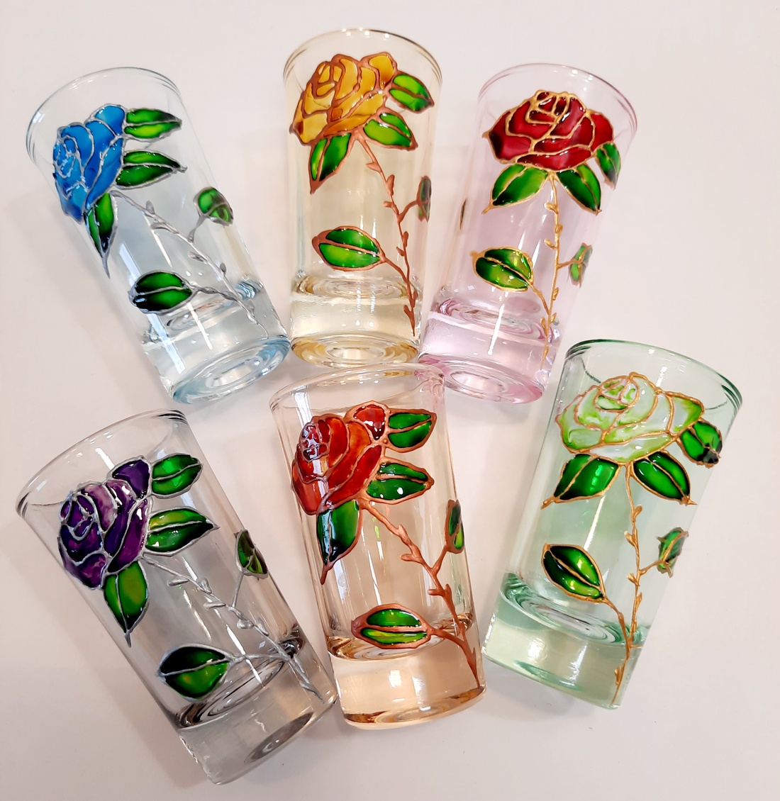 Pahare de tequila, pictate manual - arte vizuale și accesorii  - picturi - pictură pe sticlă - Artynos.ro