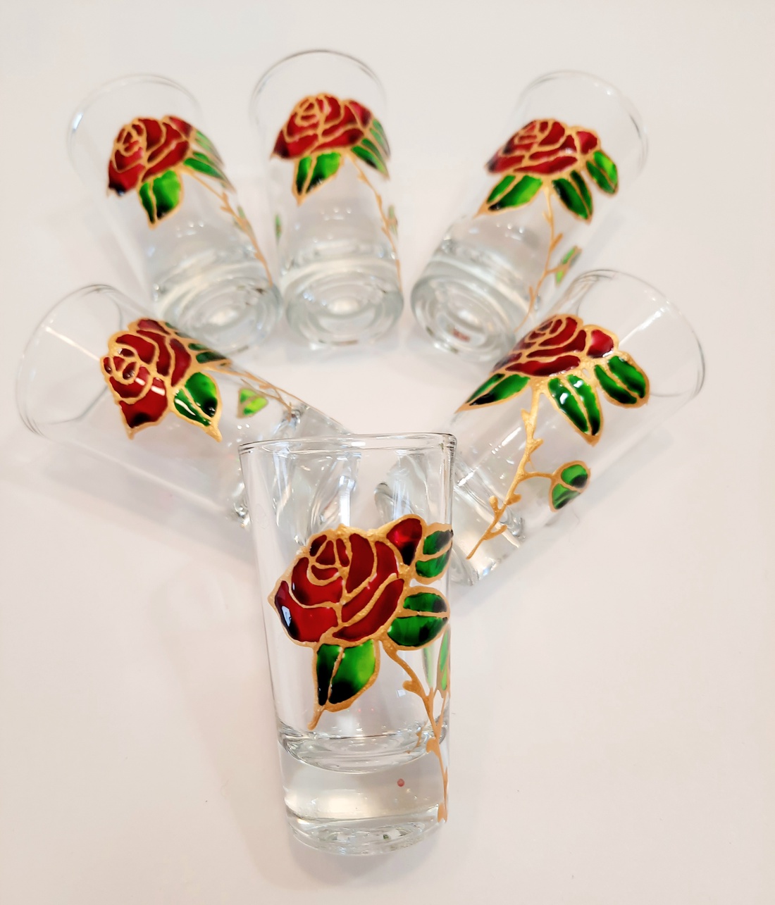 Pahare de tequila, pictate manual - arte vizuale și accesorii  - picturi - pictură pe sticlă - Artynos.ro