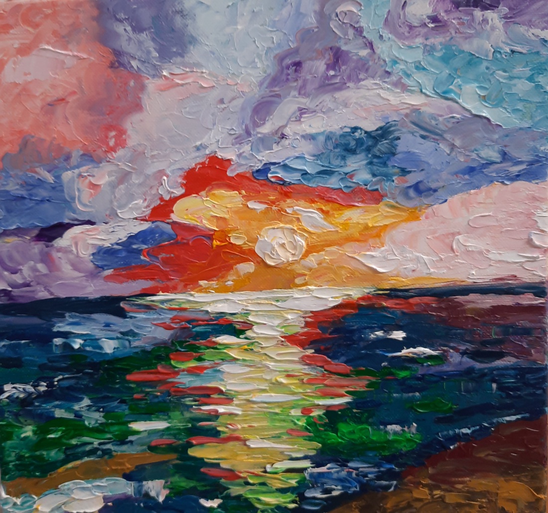 Tablou pictat manual:  Apus de soare - casă & stil de viață - decorațiuni de casă - picturi murale - tablouri/picturi pe pânză - Artynos.ro