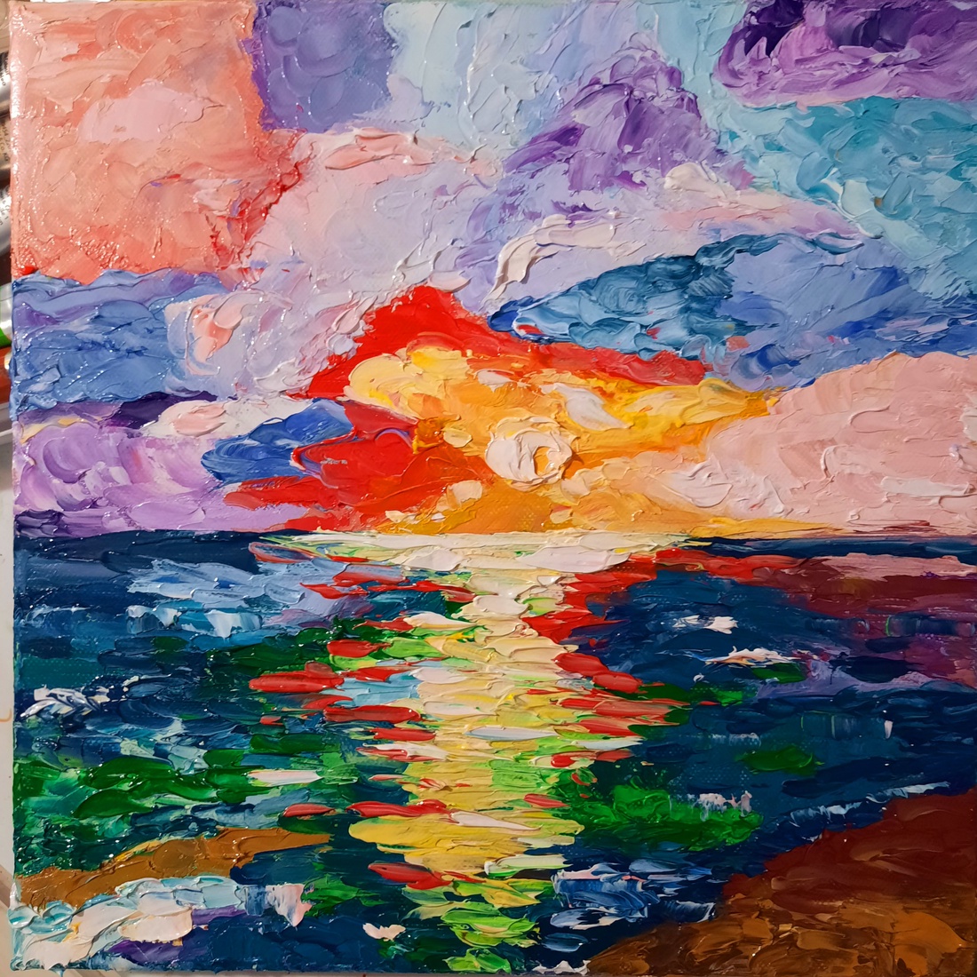 Tablou pictat manual:  Apus de soare - casă & stil de viață - decorațiuni de casă - picturi murale - tablouri/picturi pe pânză - Artynos.ro