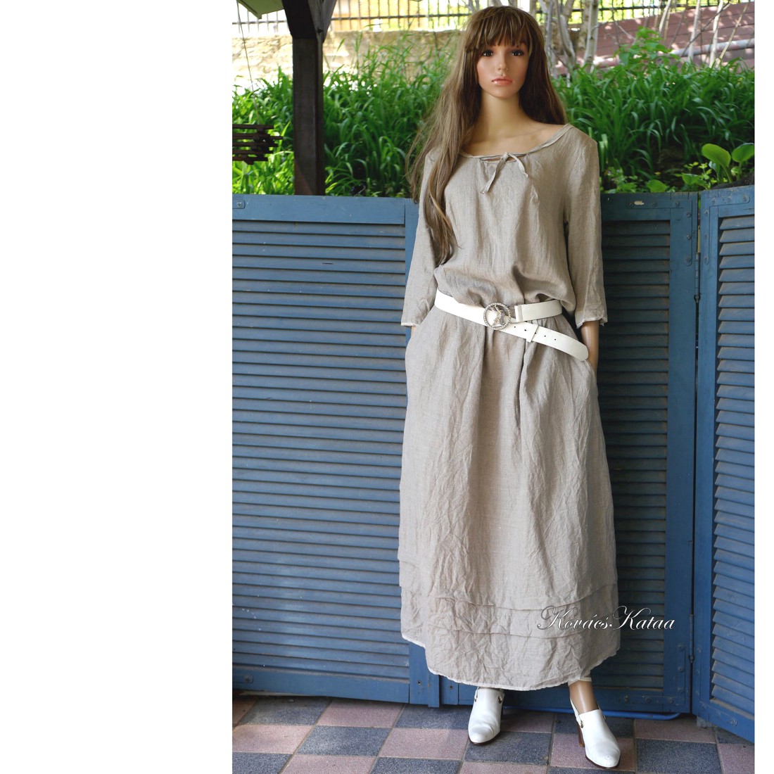 VICA - rochie cu mânecă lungă din in - îmbrăcăminte și modă - haine damă - rochie, dintr-o bucată - Artynos.ro