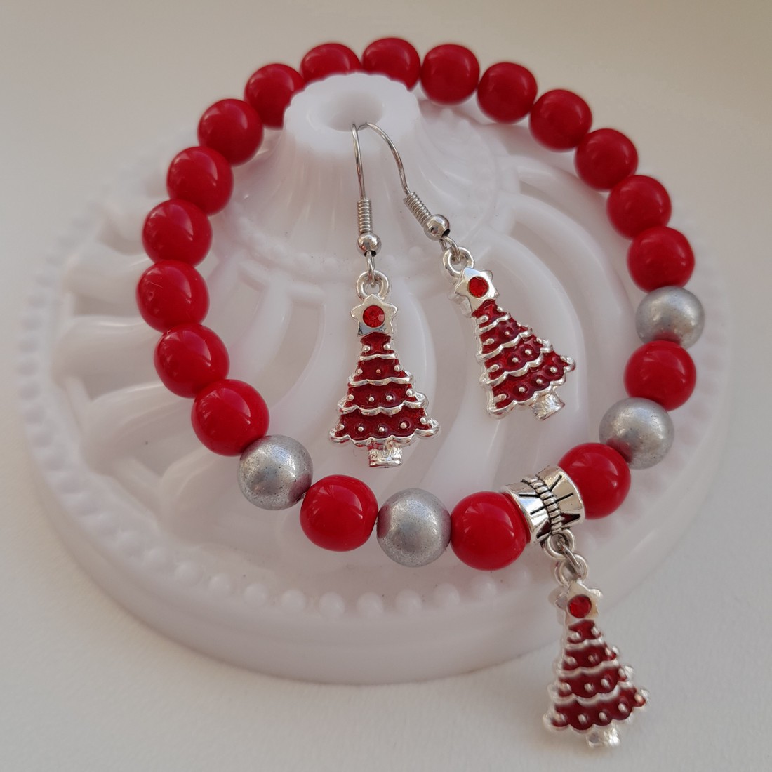 Set de bijuterii cu brad de Crăciun - brățară, cercei -  - Artynos.ro