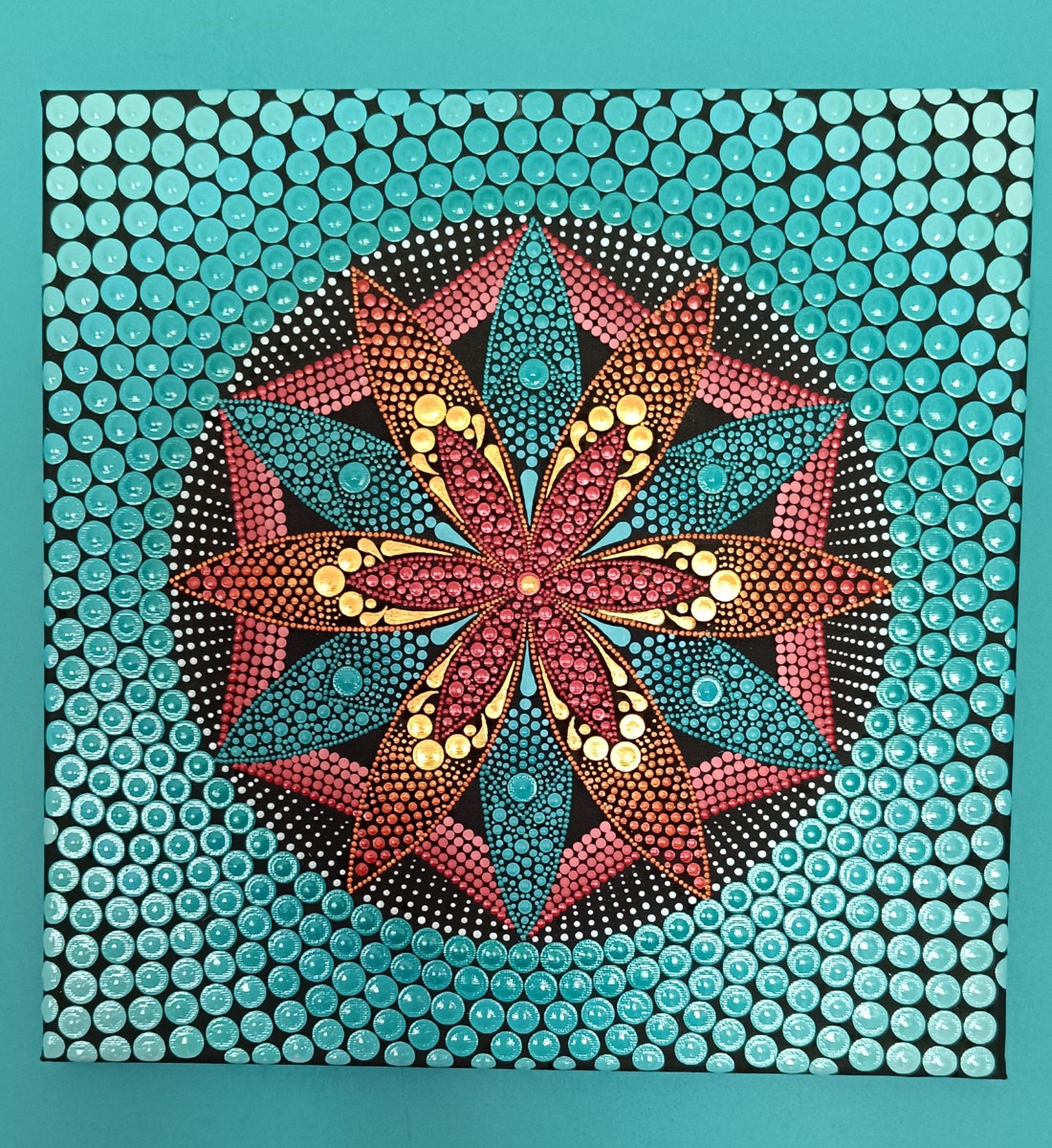 Mare de flori turcoaz (culori metalice) - mandala punctată - - Artynos.ro Mare de flori turcoaz (culori metalice) - mandala punctată - - Artynos.ro