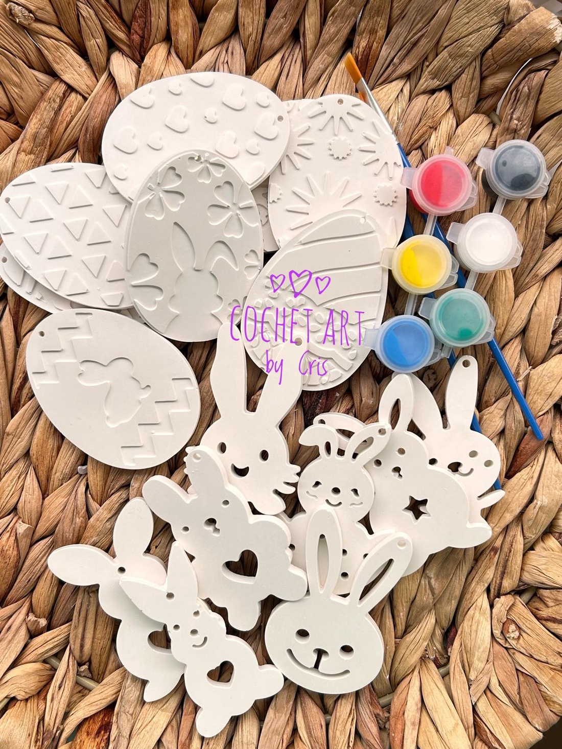 Set pictura Paste din ceramica cu 8 oua si 8 iepurasi - jucării și echipamente pentru copii - jocuri de gândire - jocuri educative - Artynos.ro