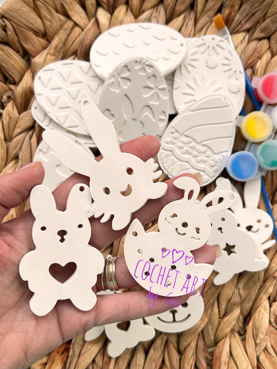 Set pictura Paste din ceramica cu 8 oua si 8 iepurasi - jucării și echipamente pentru copii - jocuri de gândire - jocuri educative - Artynos.ro