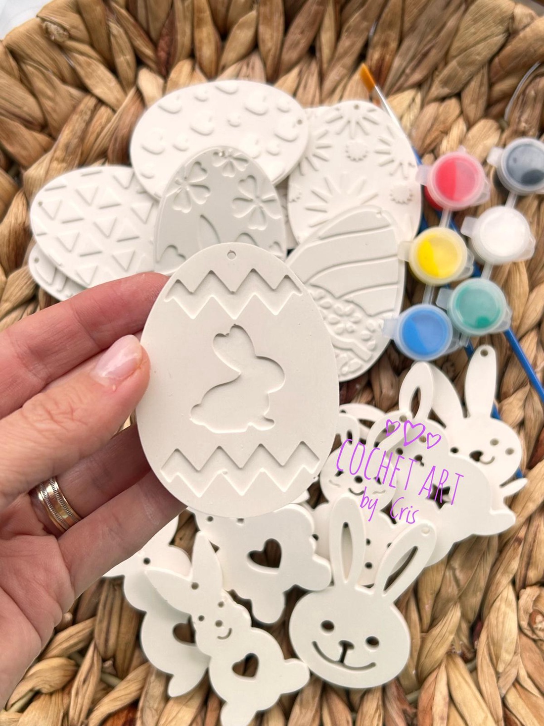 Set pictura Paste din ceramica cu 8 oua si 8 iepurasi - jucării și echipamente pentru copii - jocuri de gândire - jocuri educative - Artynos.ro