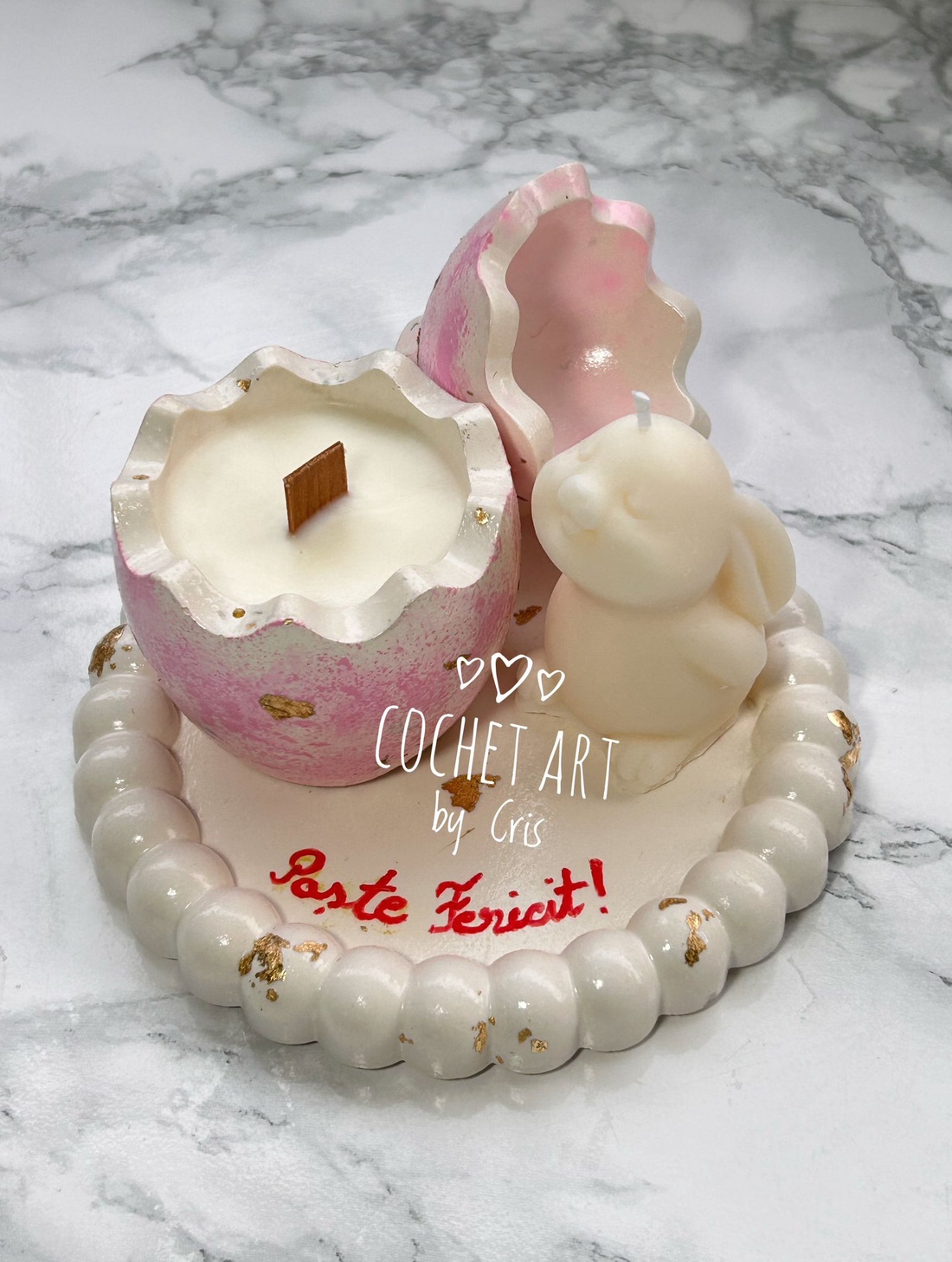 Set Paste cu tavita din ceramica, ou cu ceara de soia si iepuras lumanare - decor de sărbători - decorațiuni de paște - alte creații de paște - Artynos.ro