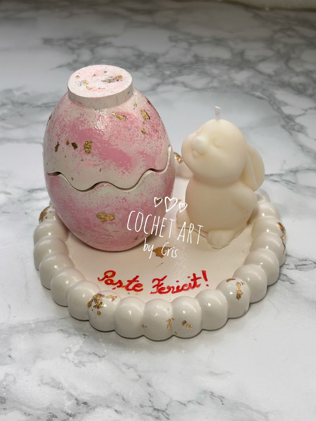 Set Paste cu tavita din ceramica, ou cu ceara de soia si iepuras lumanare - decor de sărbători - decorațiuni de paște - alte creații de paște - Artynos.ro