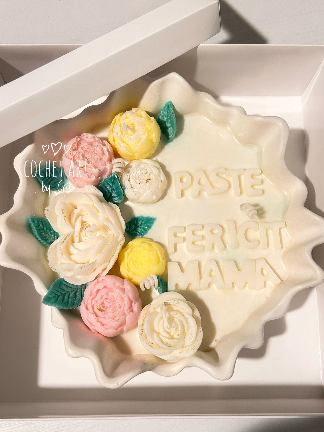 Lumanare cu mesaj Paste fericit mama - decor de sărbători - decorațiuni de paște - decor masă de paște - Artynos.ro