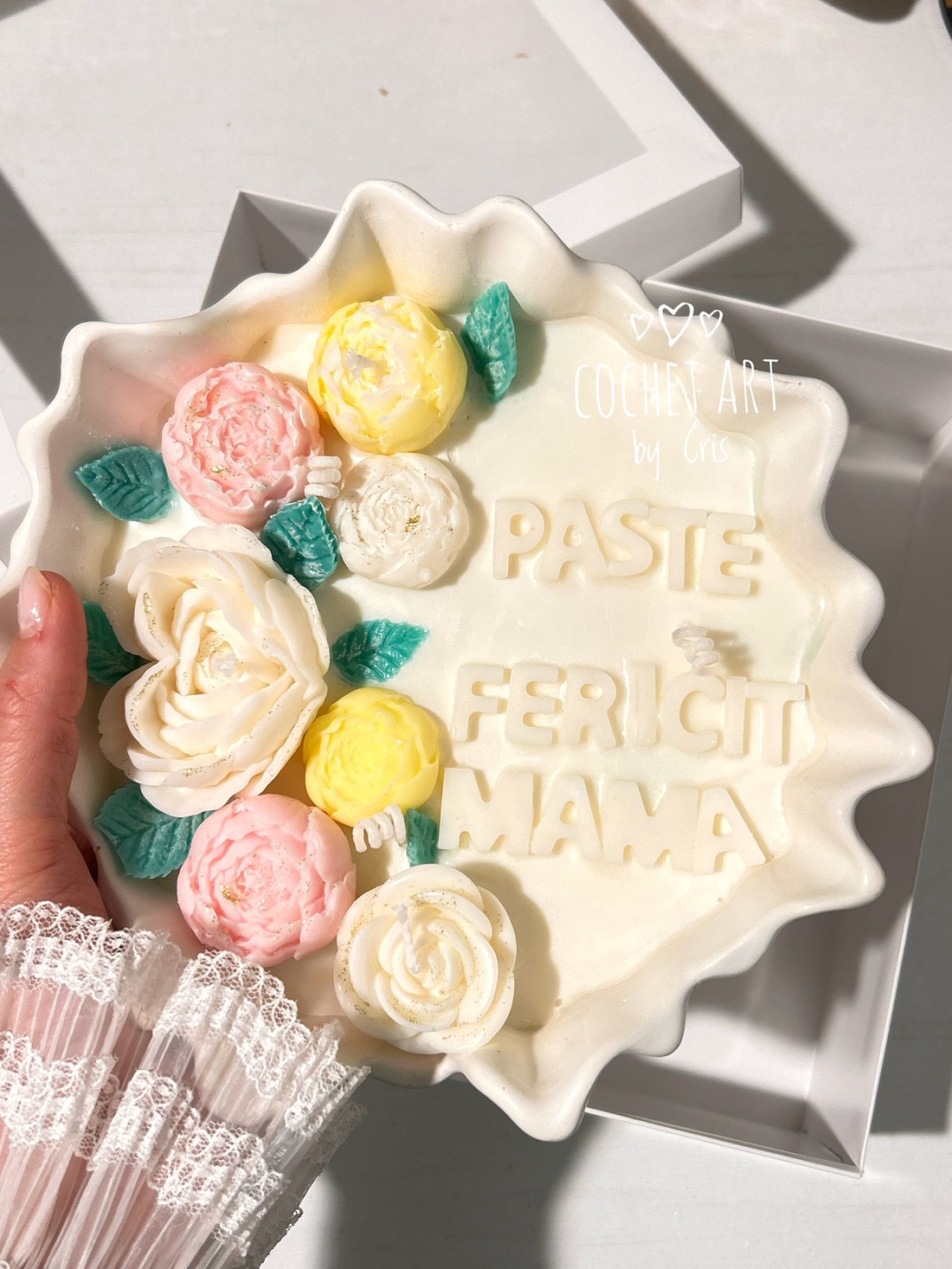 Lumanare cu mesaj Paste fericit mama - decor de sărbători - decorațiuni de paște - decor masă de paște - Artynos.ro