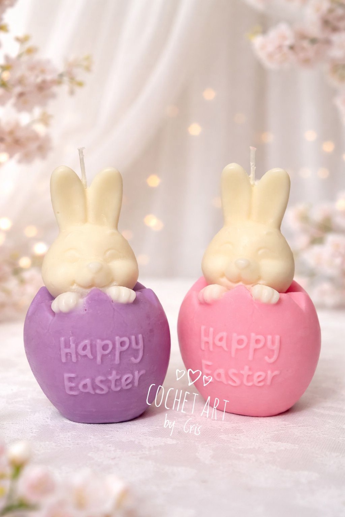 Lumanare iepuras in ou din ceara de soia - decor de sărbători - decorațiuni de paște - alte creații de paște - Artynos.ro