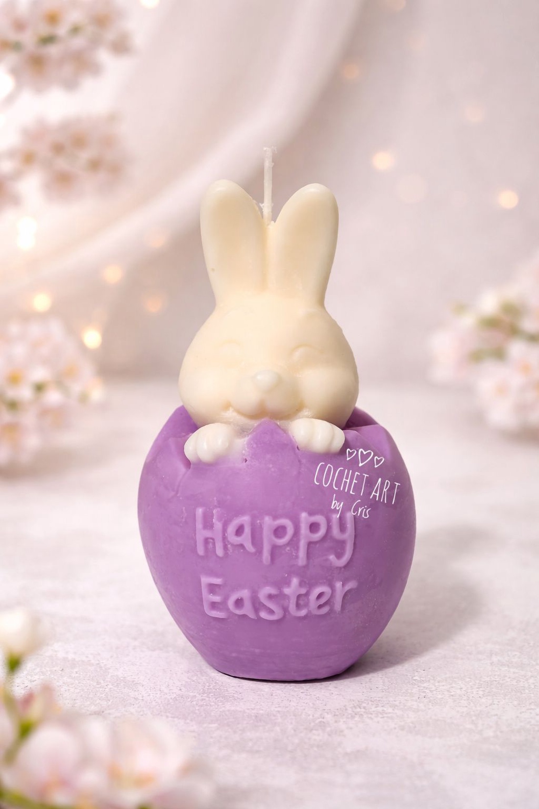 Lumanare iepuras in ou din ceara de soia - decor de sărbători - decorațiuni de paște - alte creații de paște - Artynos.ro