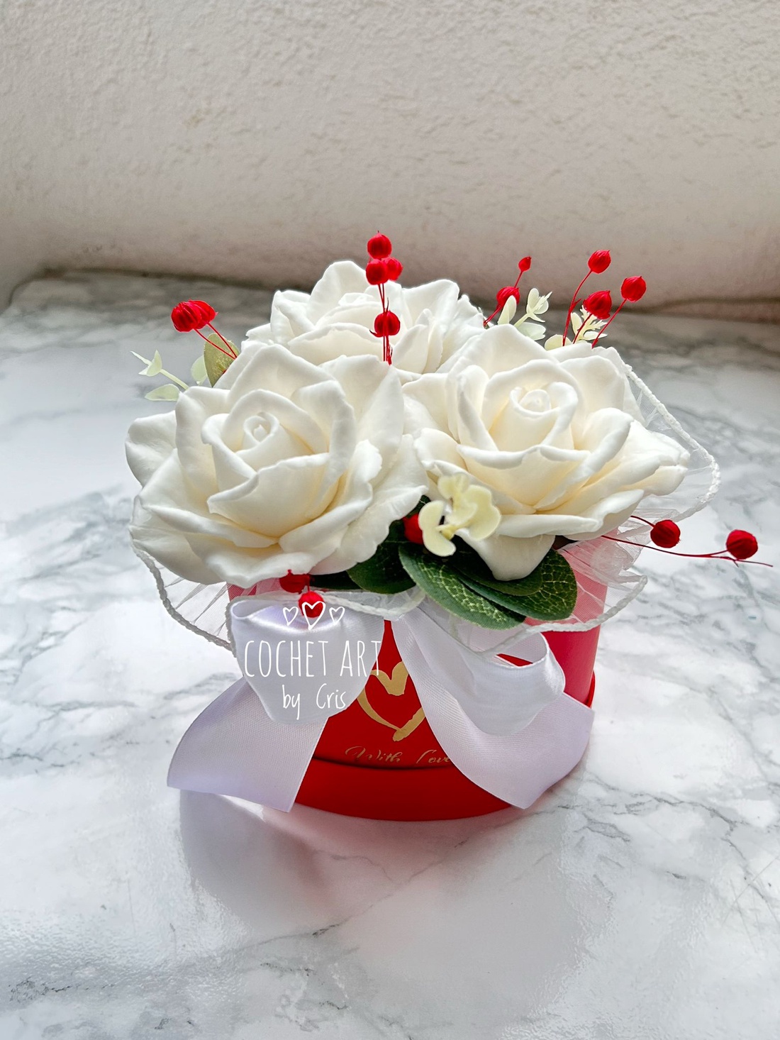 Aranjament inima cu Trandafiri din baza de sapun - casă & stil de viață - decorațiuni de casă - accesorii florale - cutii cu flori - Artynos.ro