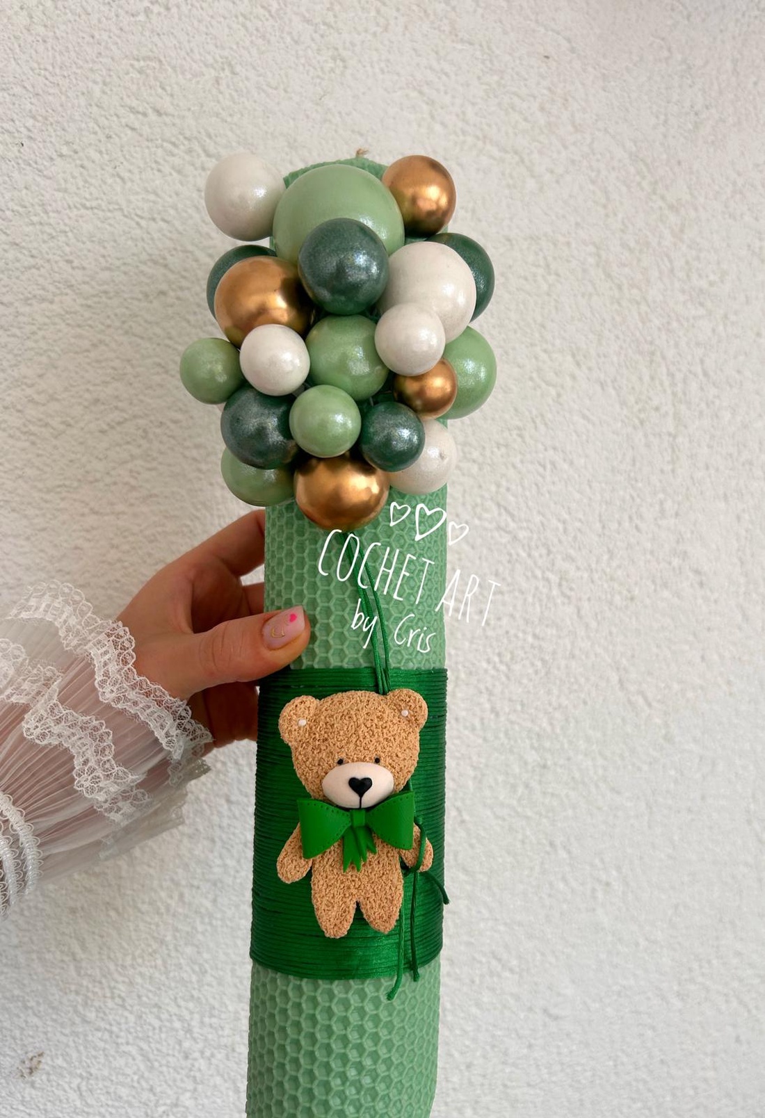 Lumanare botez cu ursulet cu papion - jucării și echipamente pentru copii - daruri de botez - Artynos.ro