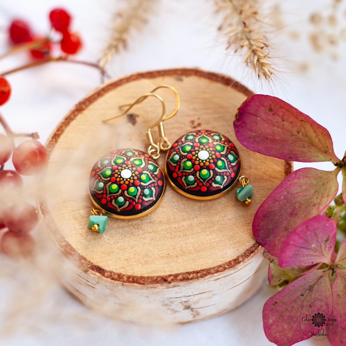 Cercei Mandala Earthy Vibes - bijuterii - cercei - cercei din lemn - Artynos.ro