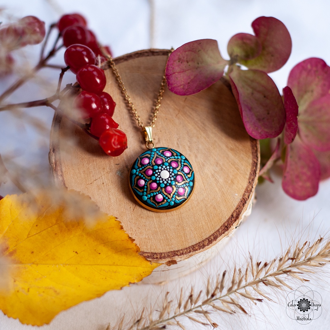 Colier Mandala Autumn's call MINI - bijuterii - coliere - coliere cu pandative - Artynos.ro