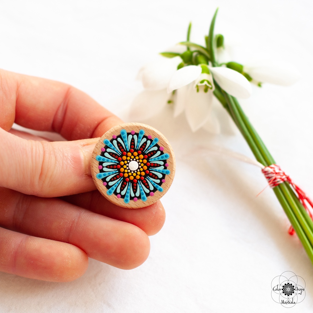 Mărțișor tip broșă - Portocaliu și Turcoaz - bijuterii - mărțișor - Artynos.ro