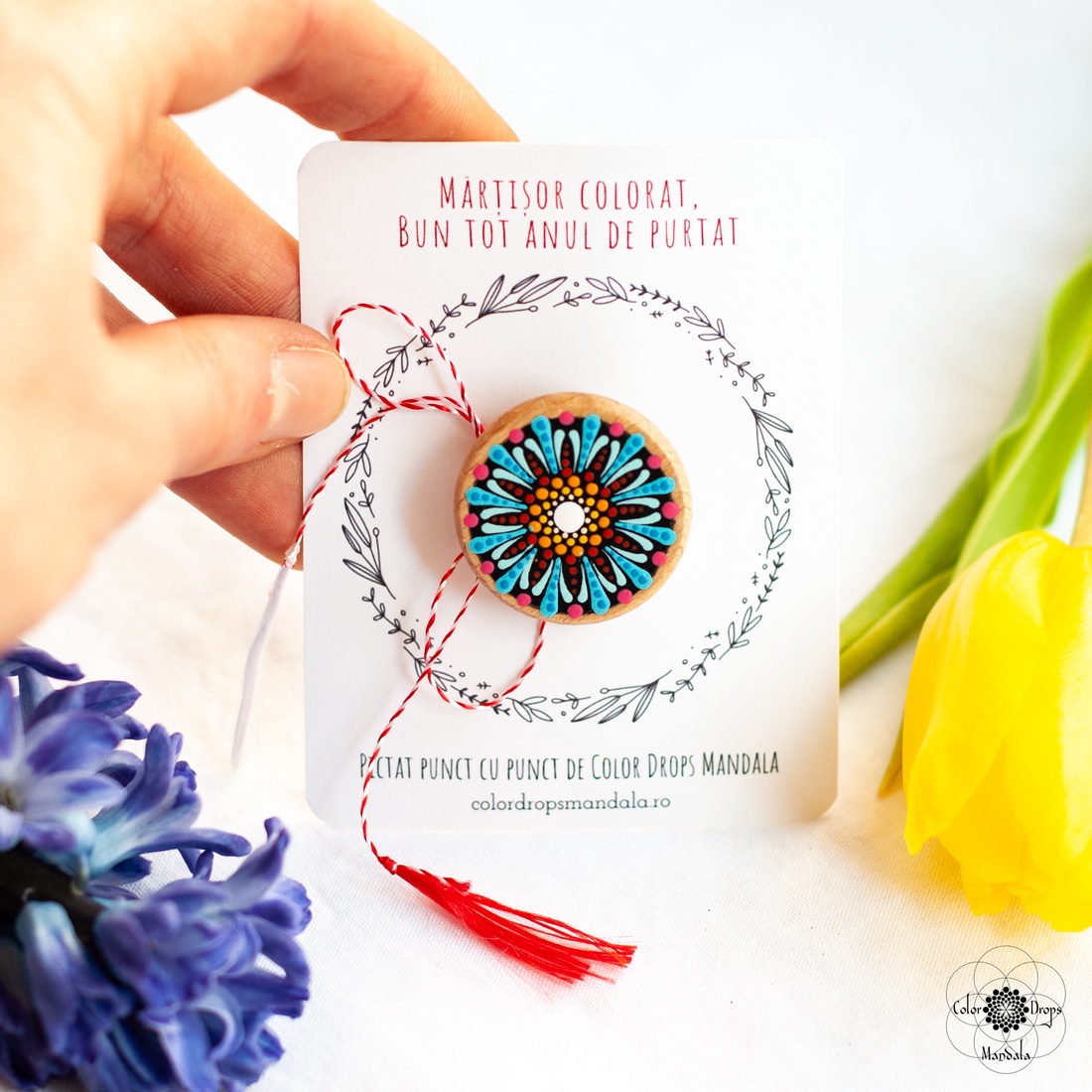 Mărțișor tip broșă - Portocaliu și Turcoaz - bijuterii - mărțișor - Artynos.ro