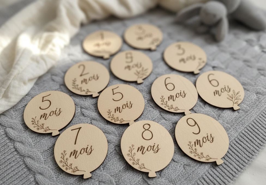 Set 6 Carduri Aniversare Reversibile Bebelusi - baloane - îmbrăcăminte și modă - haine bebeluși și copii - recuzită fotografie nou-născuți - Artynos.ro