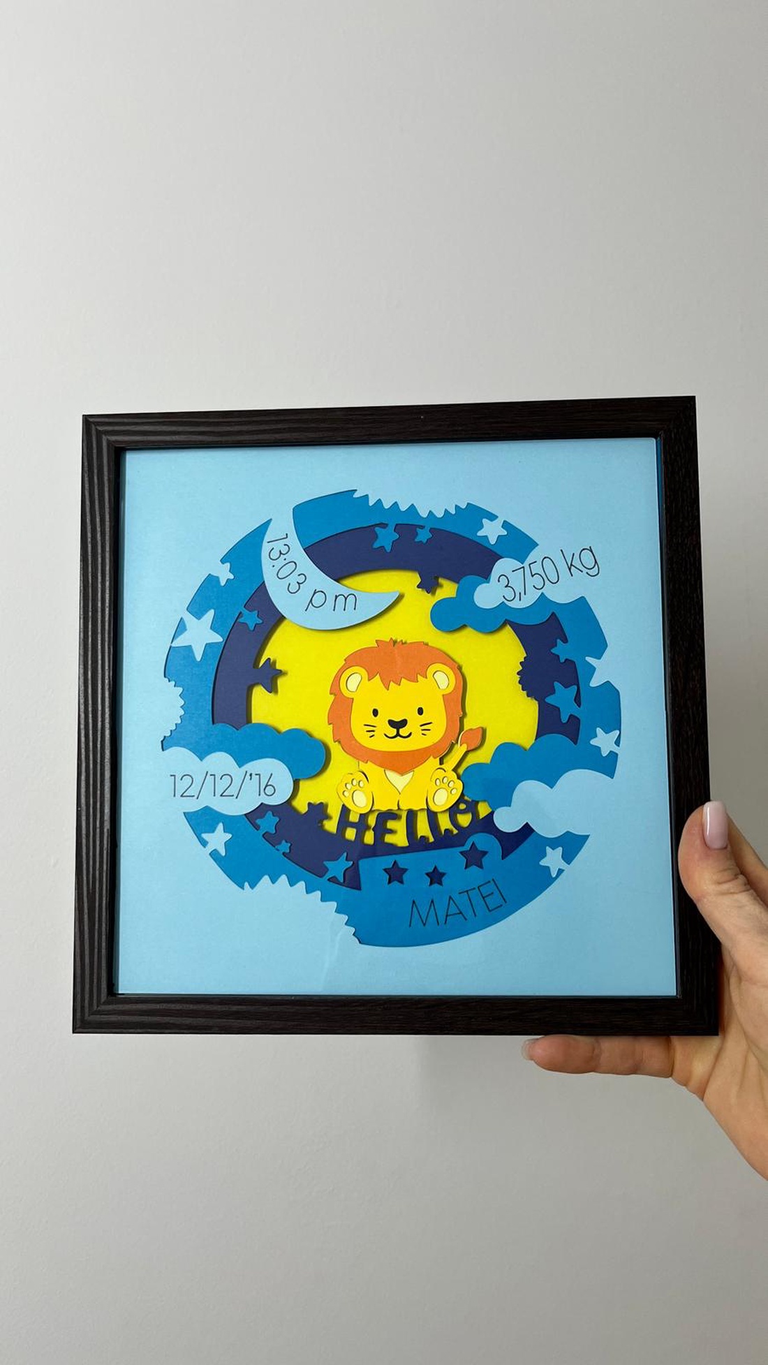 Ramă personalizata cu datele bebelușului - băiețel - jucării și echipamente pentru copii - cadouri baby shower - Artynos.ro