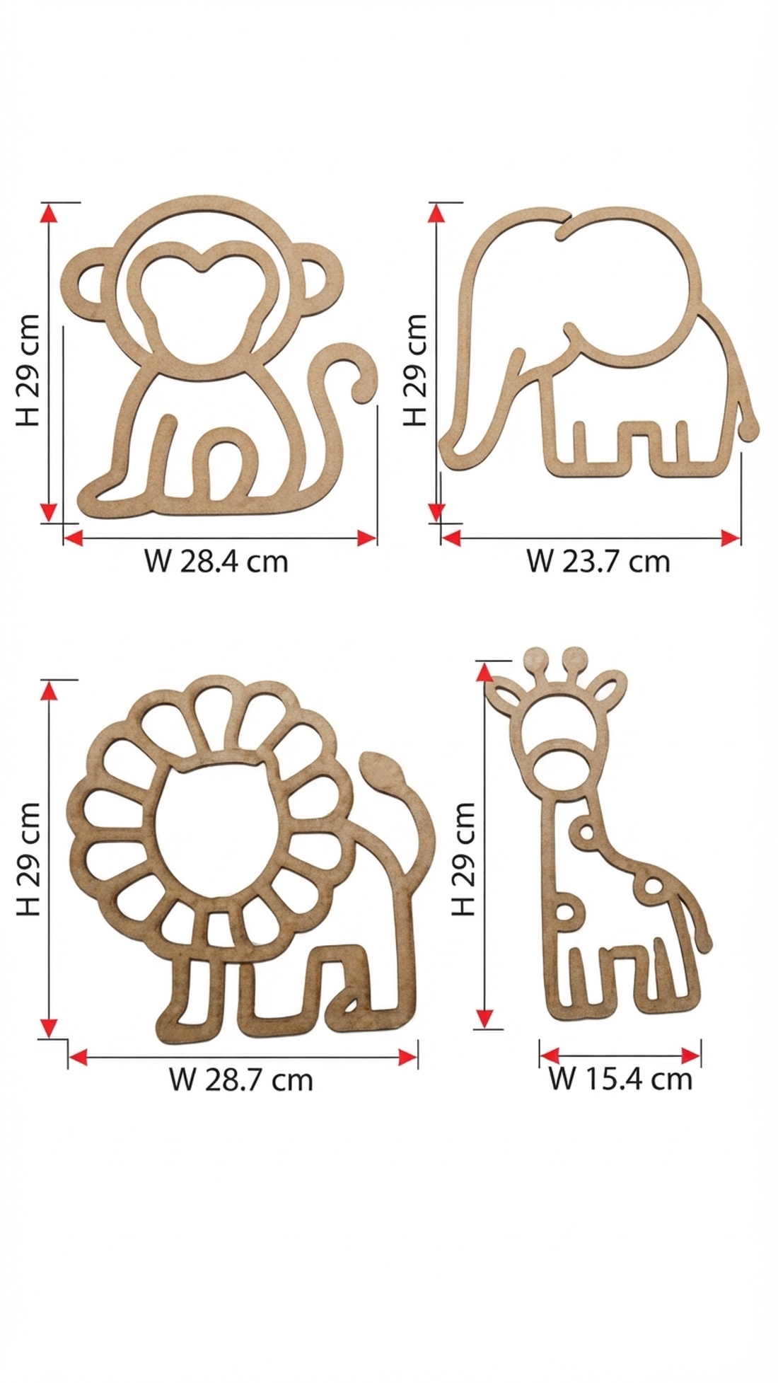 Set 4 animalute 29 cm perete - camera copiilor - casă & stil de viață - echipament pentru camera copiilor - decorațiuni de cameră - Artynos.ro