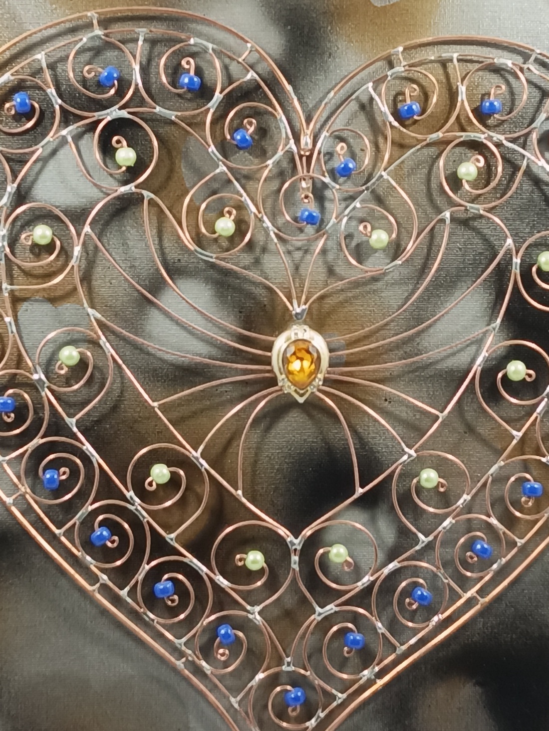 Metaloplastie cupru Inima galbena - casă & stil de viață - accesorii pentru decorat casa - picturi murale - panouri și tablouri, panouri decorative - Artynos.ro