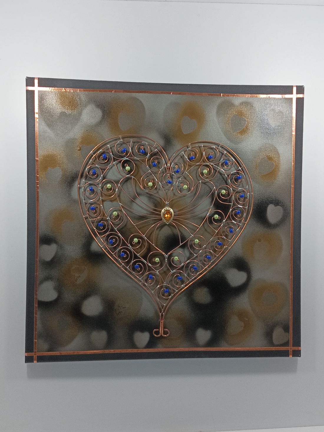 Metaloplastie cupru Inima galbena - casă & stil de viață - accesorii pentru decorat casa - picturi murale - panouri și tablouri, panouri decorative - Artynos.ro