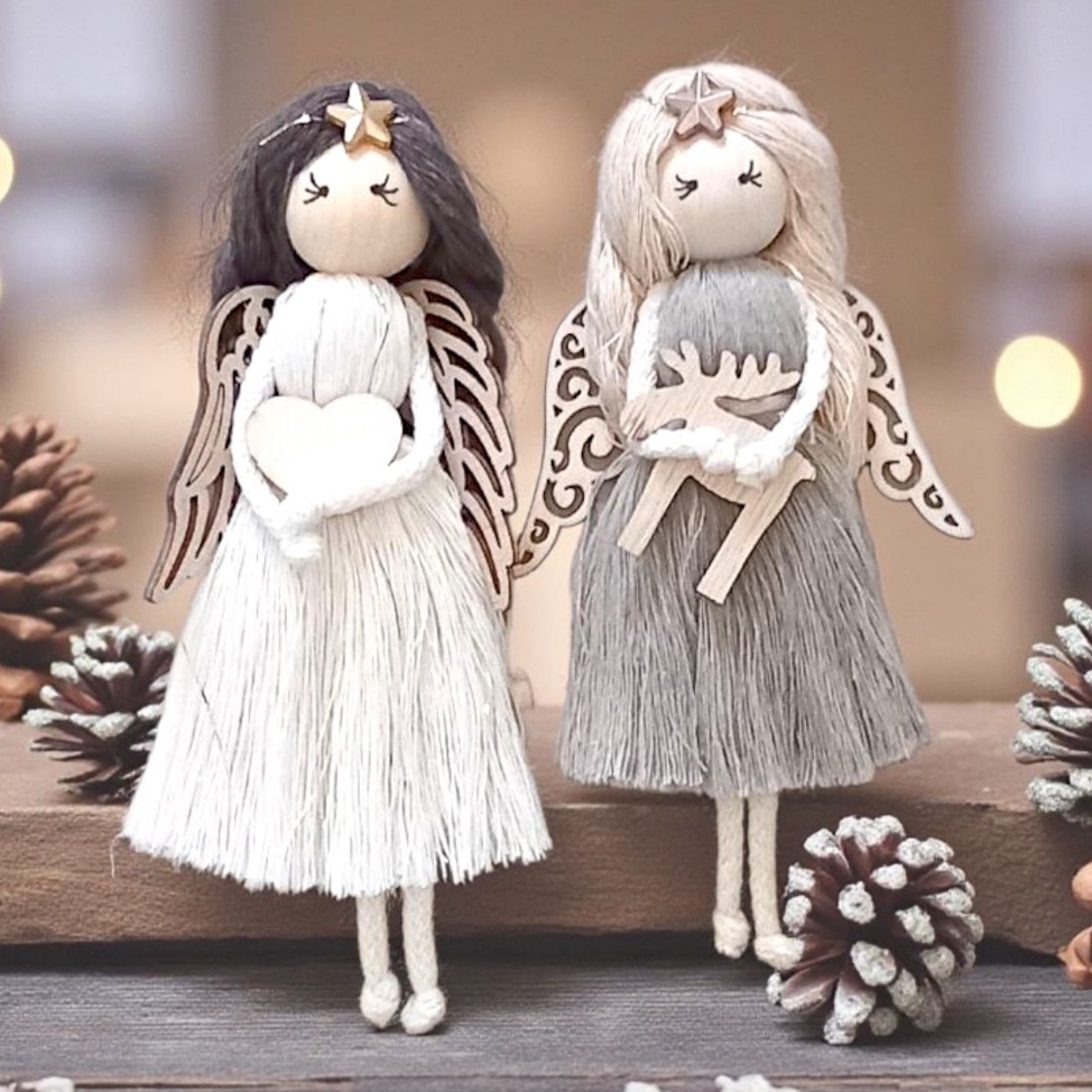 Înger cu stea - macramé ornament pom de Crăciun -  - Artynos.ro
