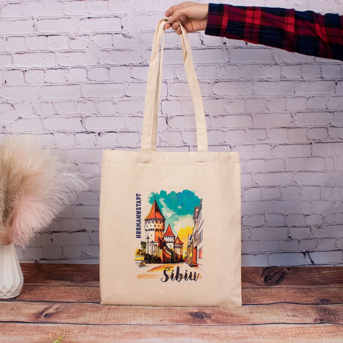 Sacosa din bumbac, suvenir, Strada Cetatii, Sibiu - genți și portofele - geantă pentru cumpărături - totebaguri - Artynos.ro