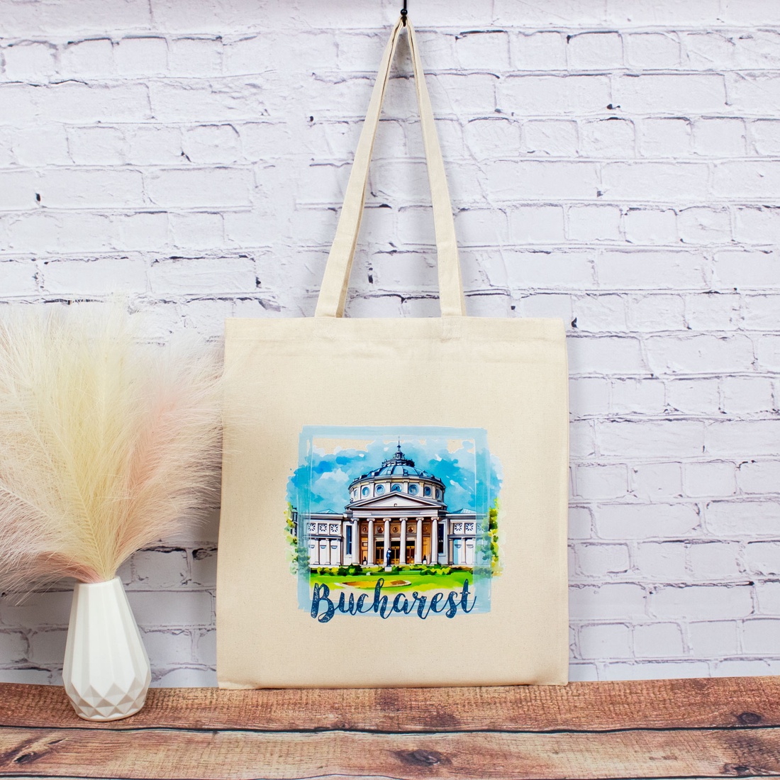 Sacosa din bumbac, suvenir, Ateneul Roman, Bucuresti - genți și portofele - geantă pentru cumpărături - totebaguri - Artynos.ro