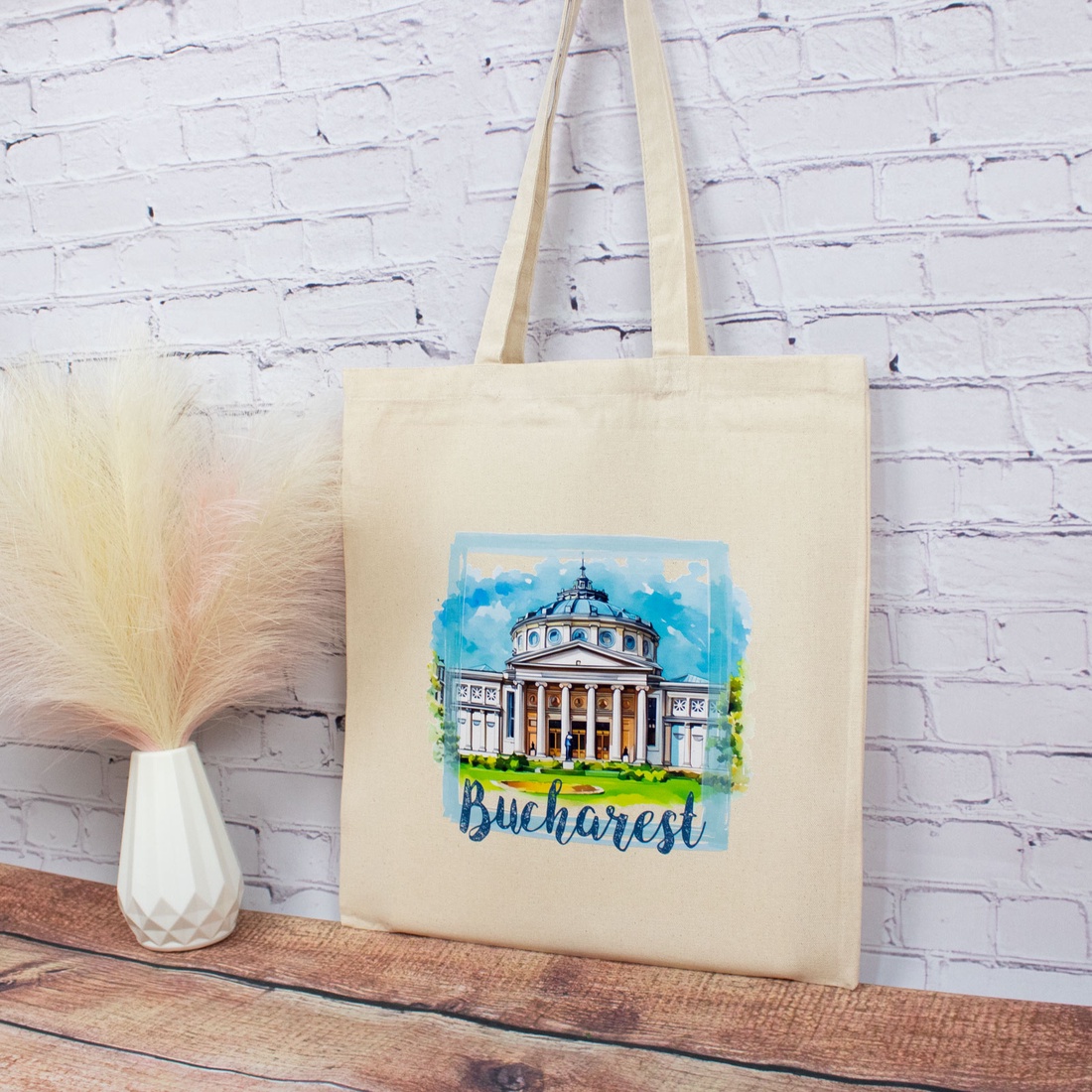 Sacosa din bumbac, suvenir, Ateneul Roman, Bucuresti - genți și portofele - geantă pentru cumpărături - totebaguri - Artynos.ro