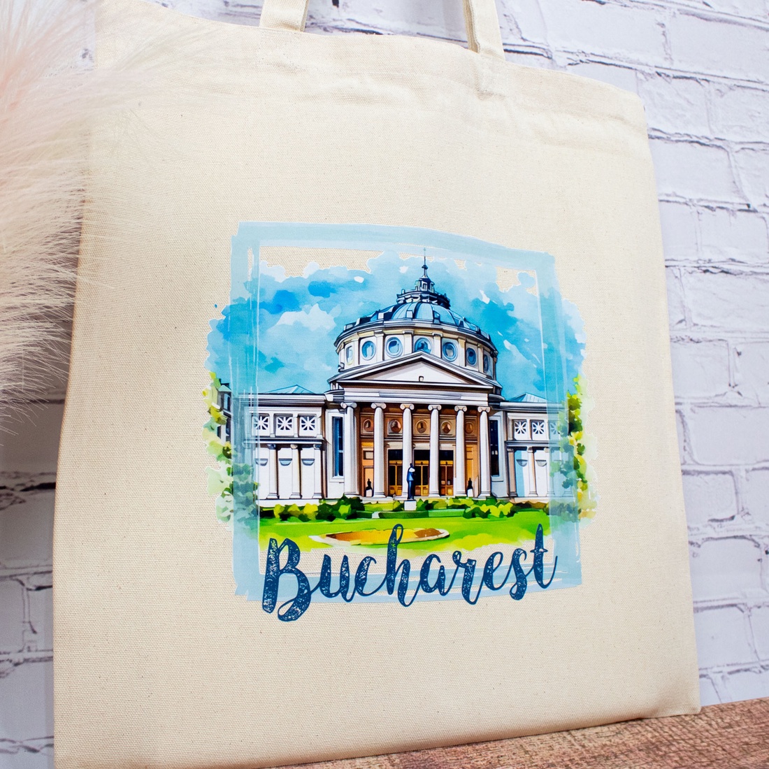 Sacosa din bumbac, suvenir, Ateneul Roman, Bucuresti - genți și portofele - geantă pentru cumpărături - totebaguri - Artynos.ro