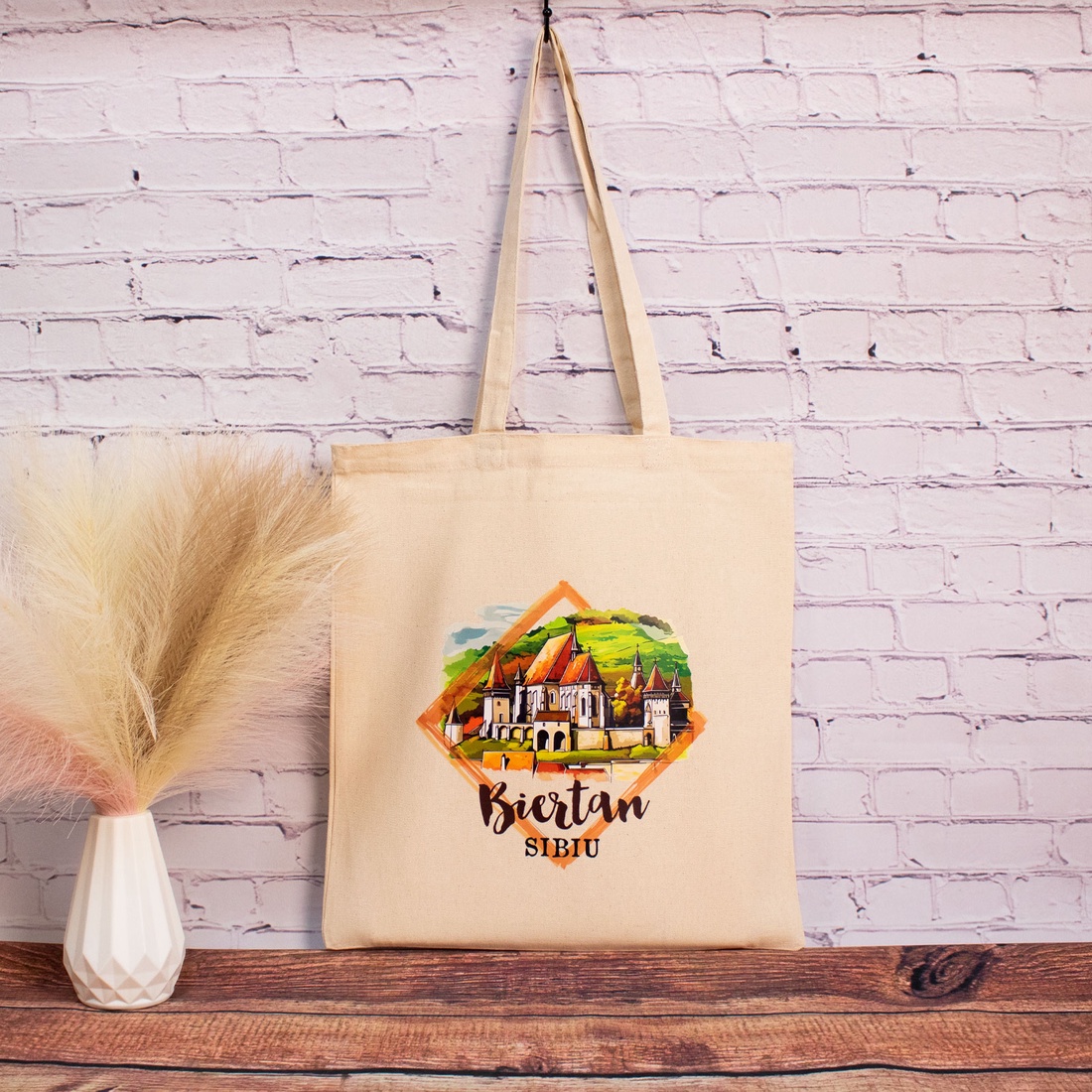 Sacosa din bumbac, suvenir, Biserica Fortificata Biertan, Sibiu - genți și portofele - geantă pentru cumpărături - totebaguri - Artynos.ro