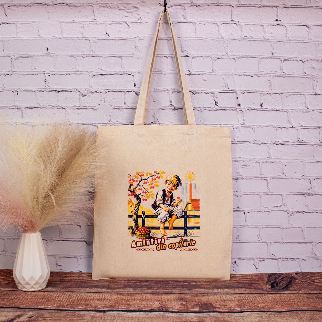 Sacosa din bumbac, suvenir, La furat de cirese - Amintiri din Copilarie - genți și portofele - geantă pentru cumpărături - totebaguri - Artynos.ro