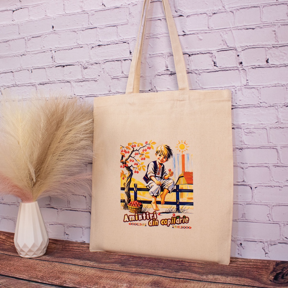 Sacosa din bumbac, suvenir, La furat de cirese - Amintiri din Copilarie - genți și portofele - geantă pentru cumpărături - totebaguri - Artynos.ro