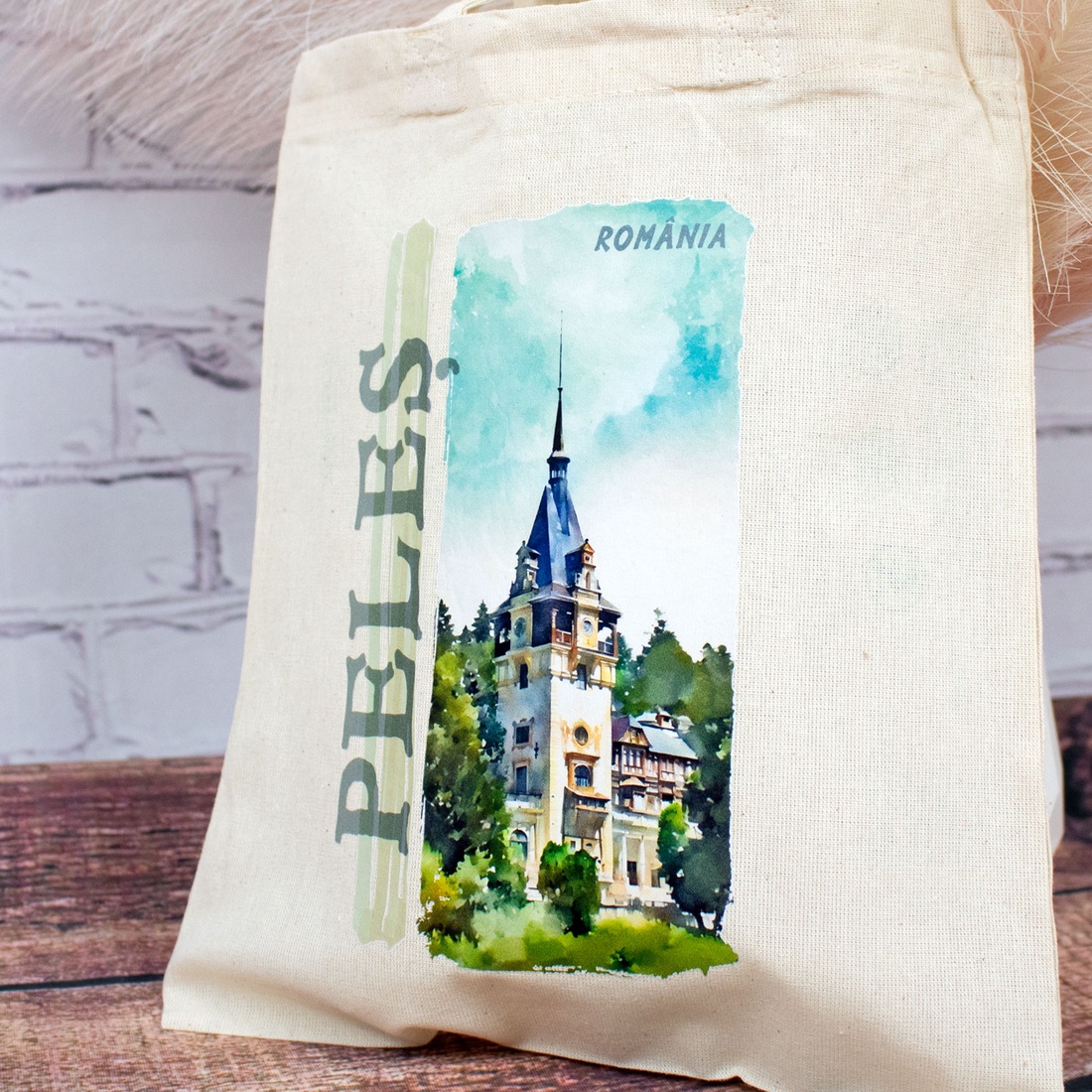 Sacosa din bumbac, suvenir, Castelul Peles, dimensiune 22 x 26 cm - genți și portofele - geantă pentru cumpărături - totebaguri - Artynos.ro