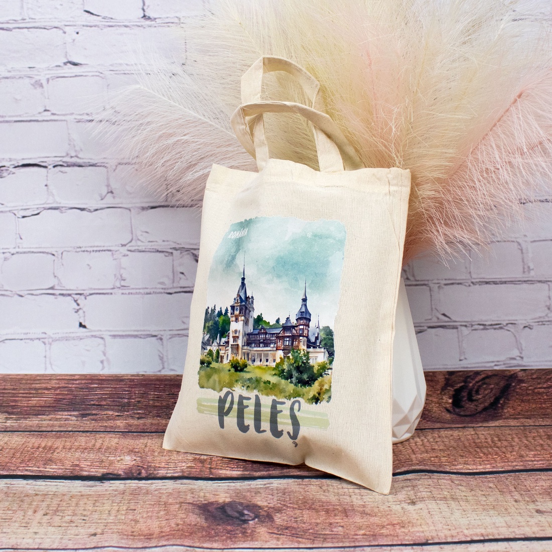 Sacosa din bumbac, suvenir, Peles, dimensiune 22 x 26 cm - genți și portofele - geantă pentru cumpărături - totebaguri - Artynos.ro