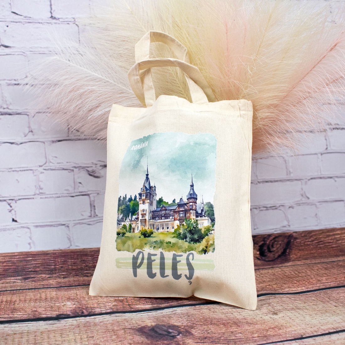 Sacosa din bumbac, suvenir, Peles, dimensiune 22 x 26 cm - genți și portofele - geantă pentru cumpărături - totebaguri - Artynos.ro